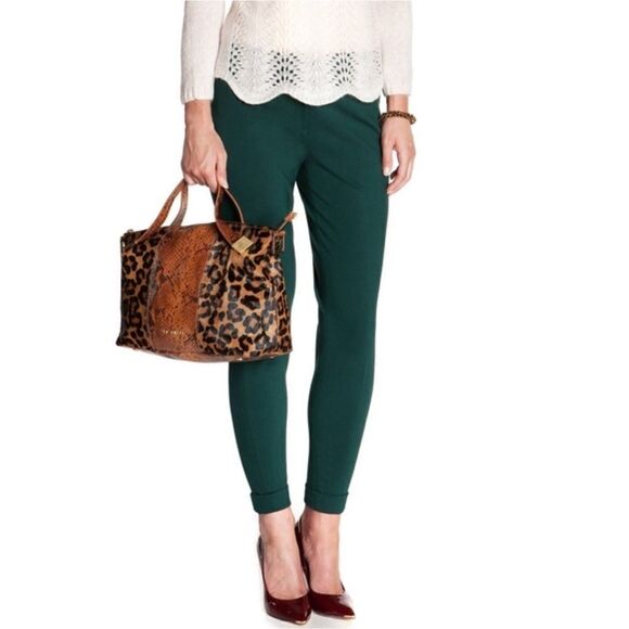 TED BAKER LONDON STRETCH PONTE SAFFIRE PANTS IN DARK GREEN - Picture 1 of 8